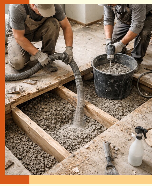 Заполнение пустот пола в Сердобске полиуретаном и пенополистиролом